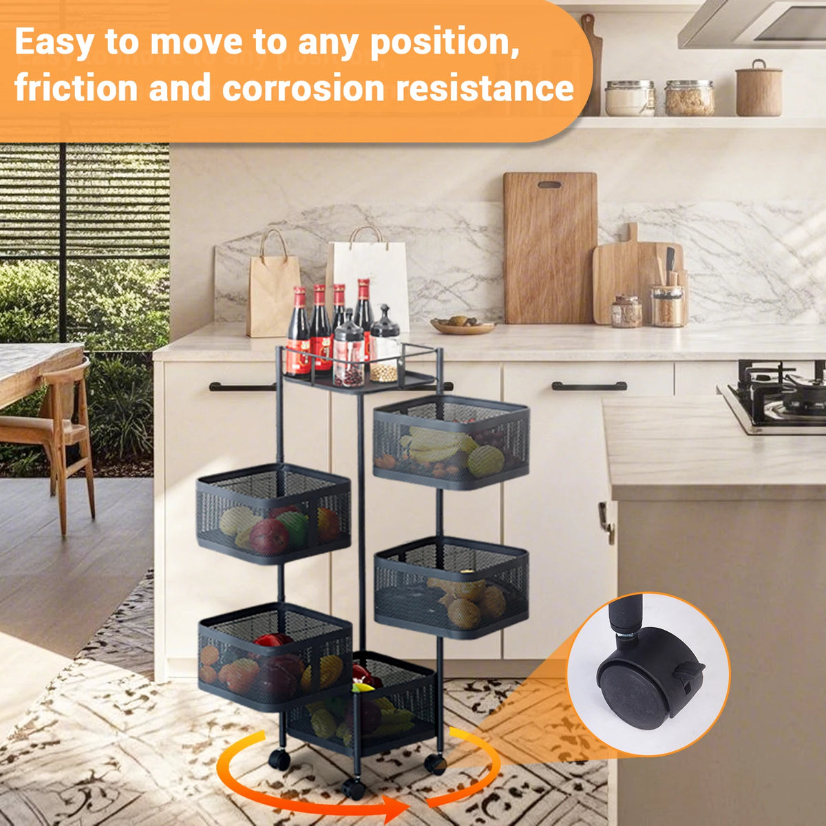 HobbyLane Five Tier Rotating Vegetable Storage Rack With Wheels
