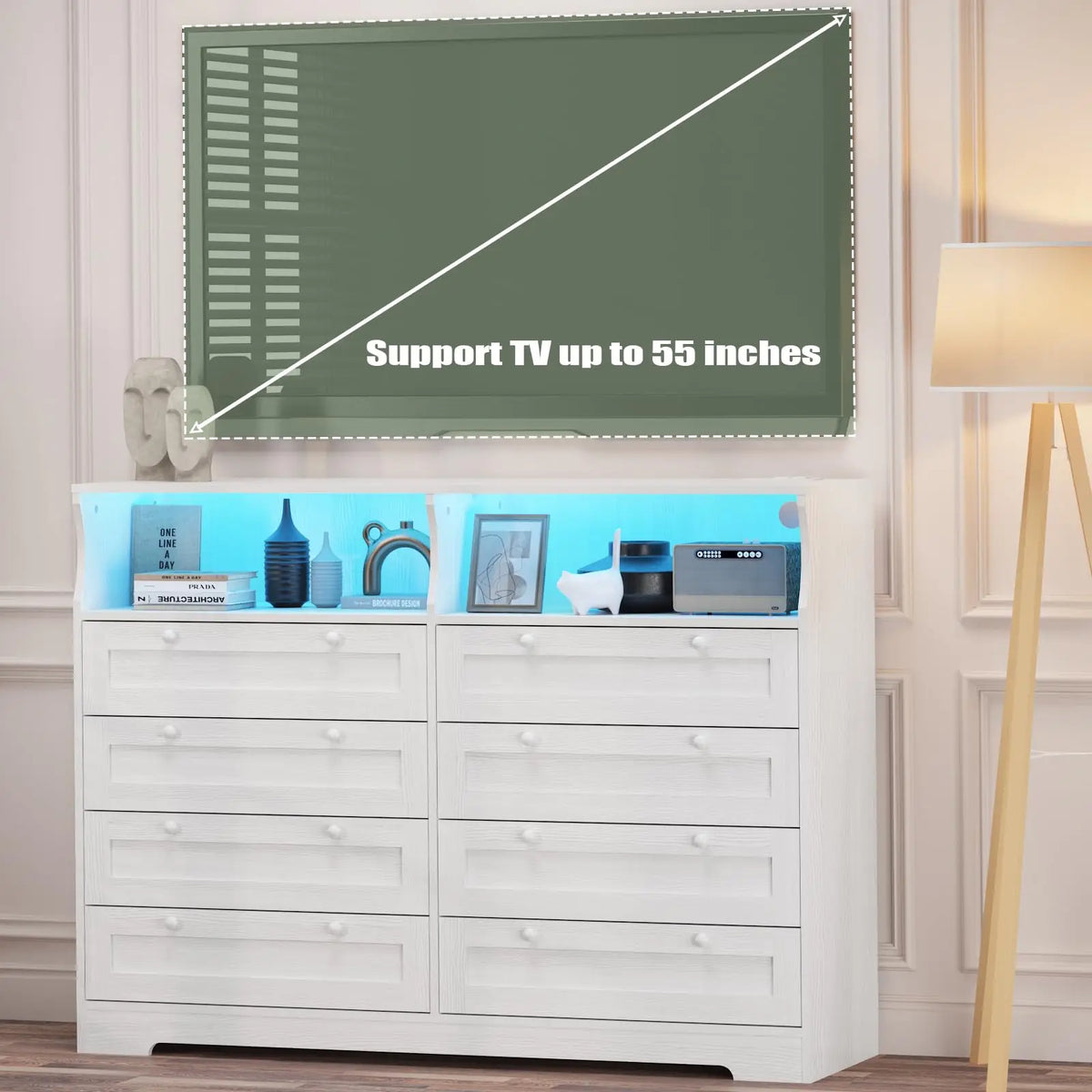 HiMISS Wood LED Dresser TV Stand With Charging Station