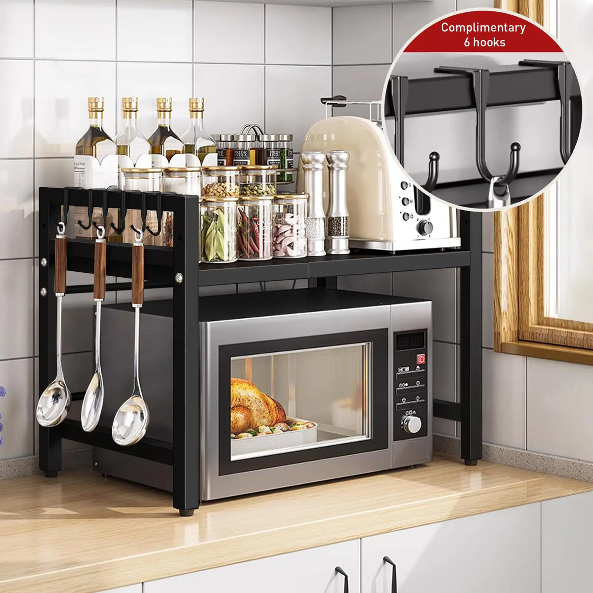 Expandable Microwave Shelf Organizer With Durable Rust Resistant Storage Solution