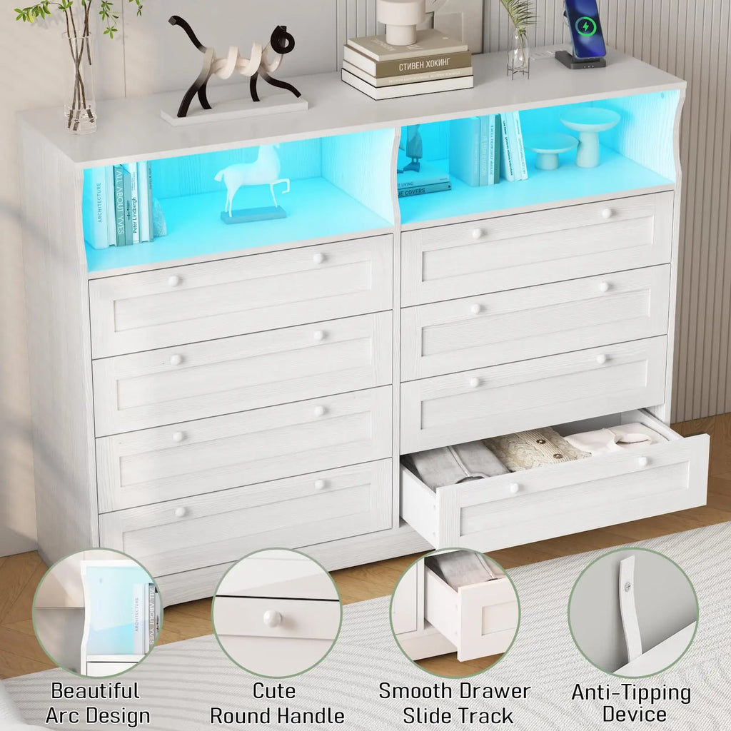 HiMISS Wood LED Dresser TV Stand With Charging Station