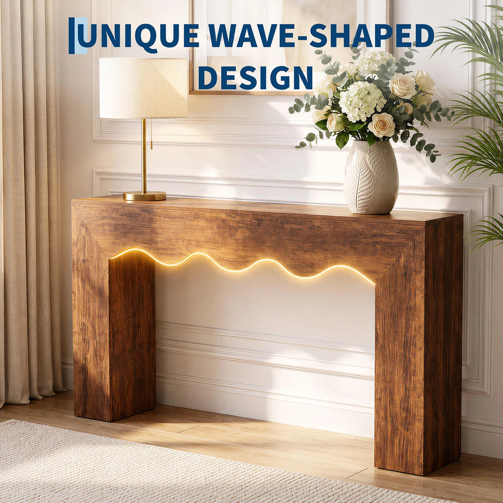 HiMISS Farmhouse Console Table With Wave Edge And Double Base