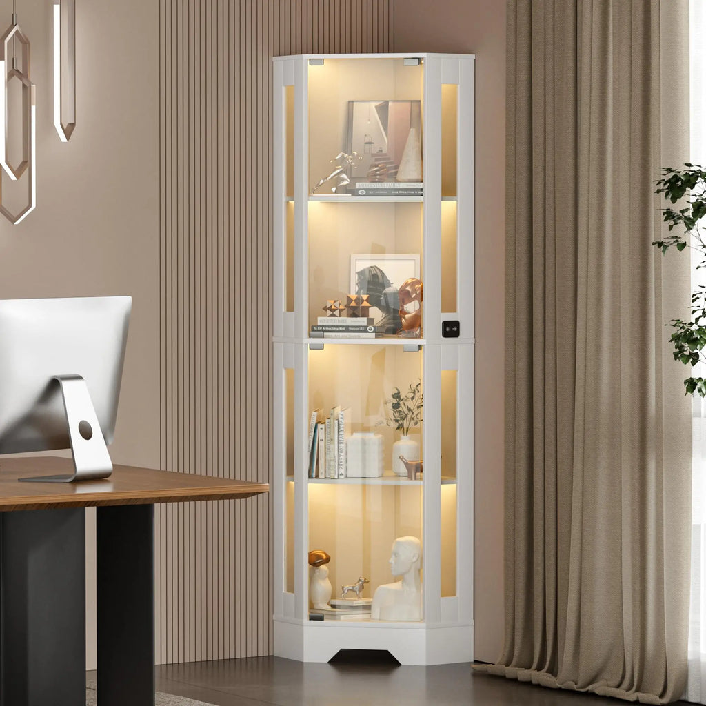 HiMISS Corner Glass Display Cabinet With Lighted Shelves