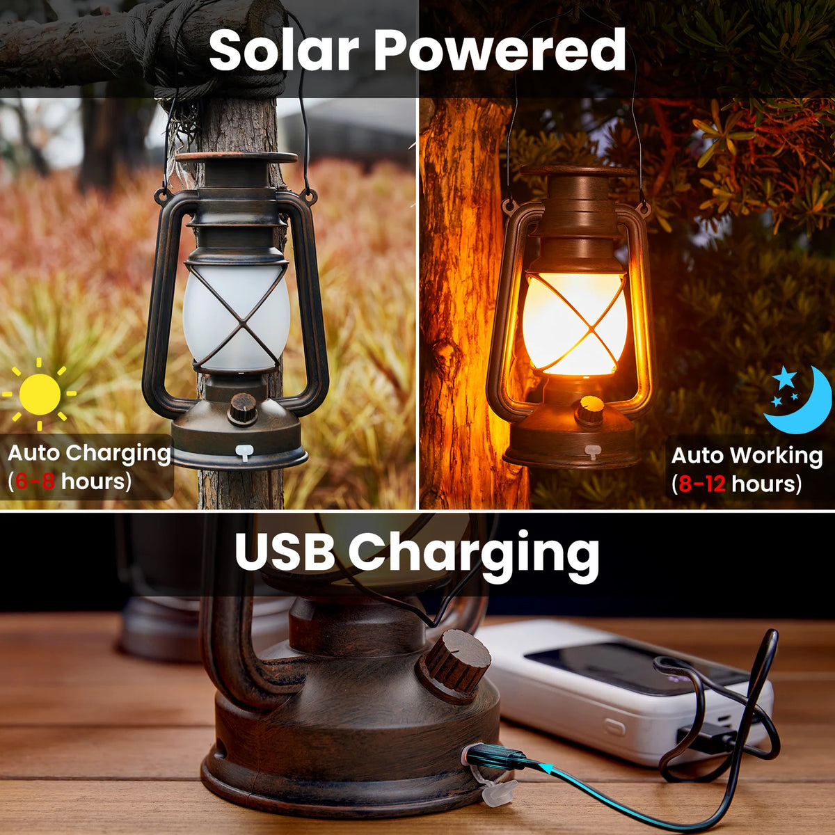KPSTEK Solar Flickering Flame Lanterns for Outdoor Patio and Garden