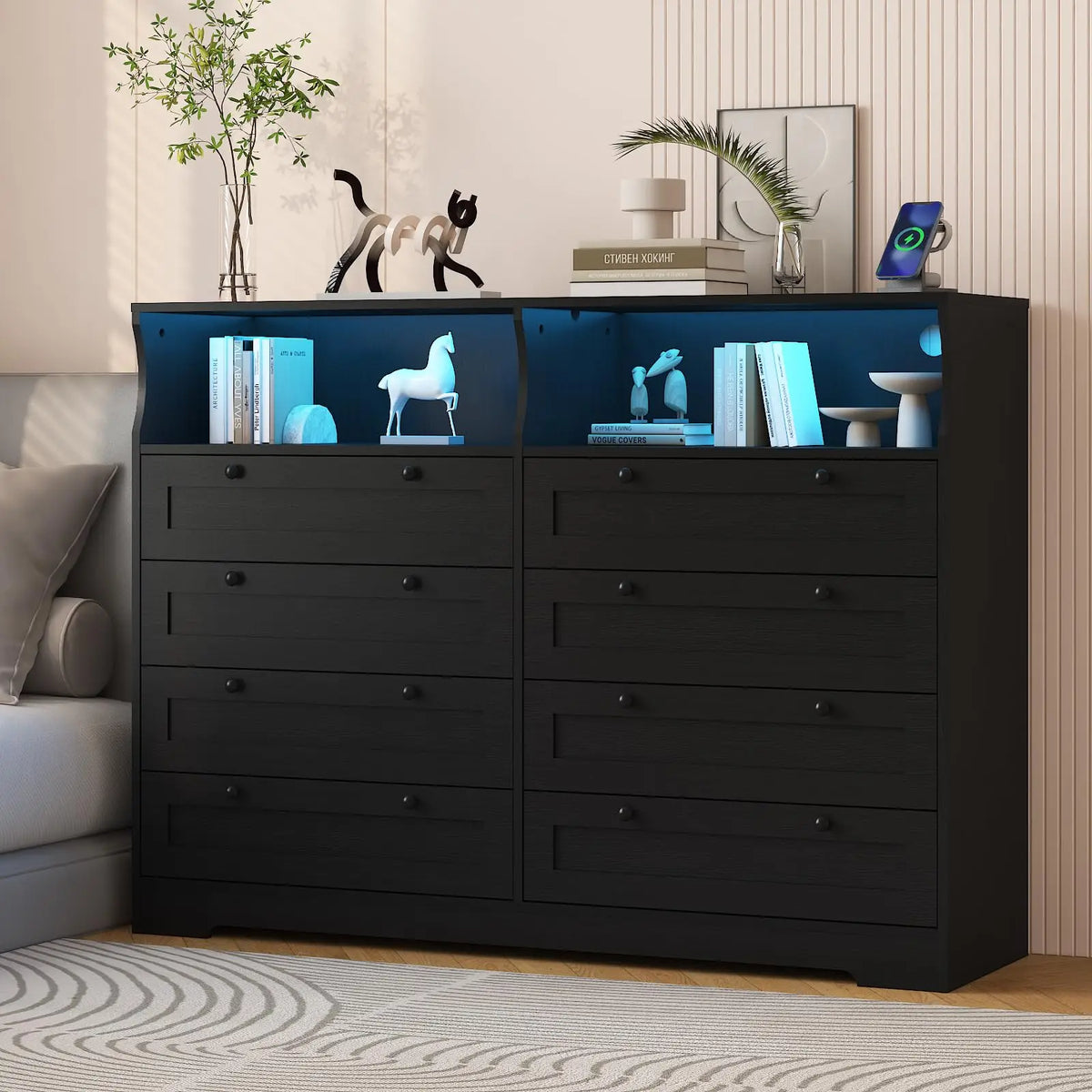 HiMISS Wood LED Dresser TV Stand With Charging Station