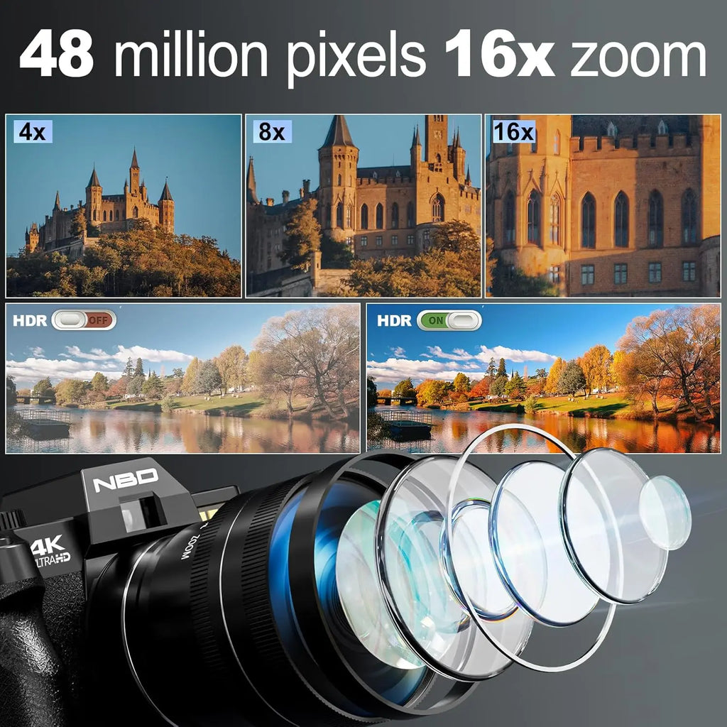 NBD 4K Camera With 48MP Flip Screen and Macro Lens