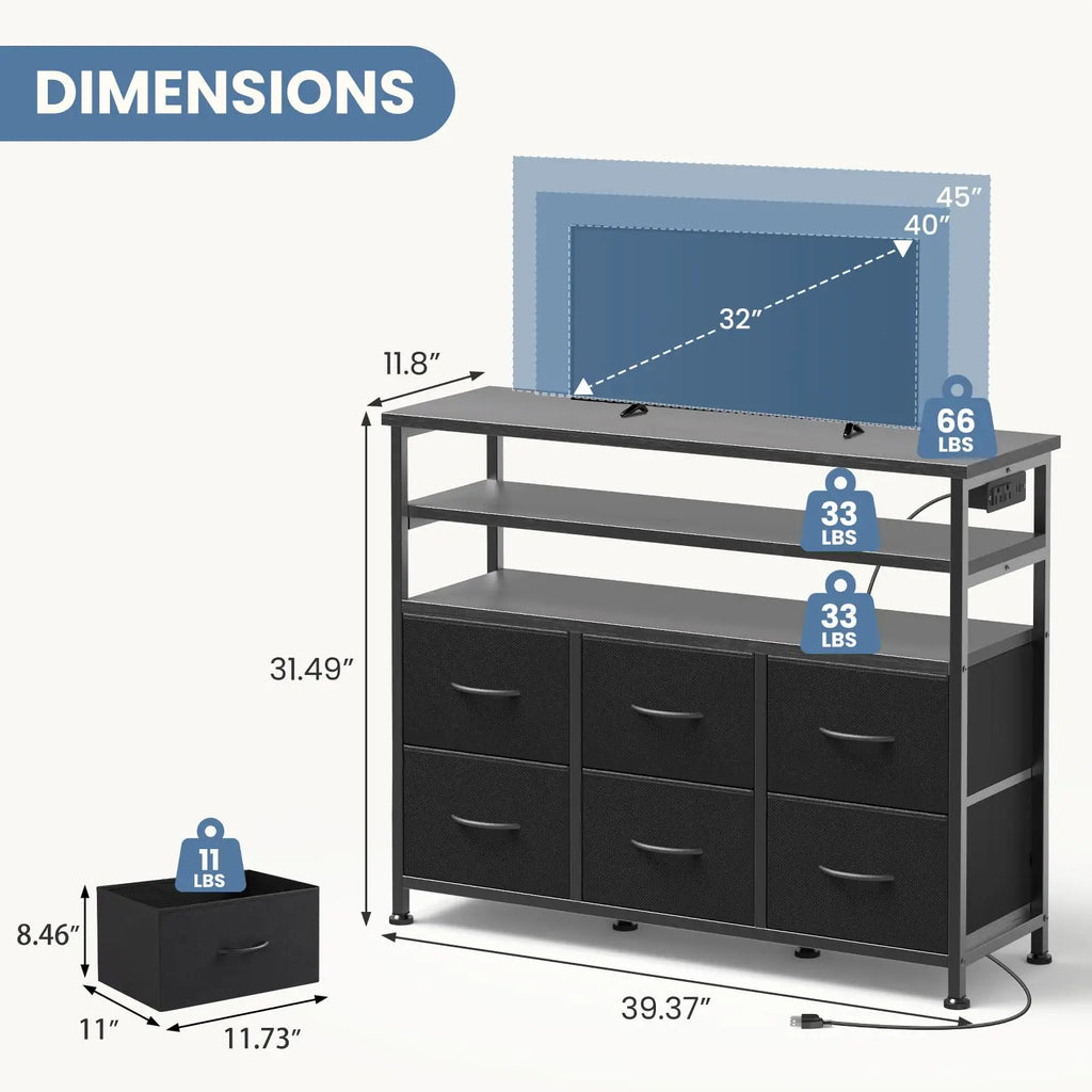 JHK TV Stand With Six Fabric Drawers And Storage Shelves