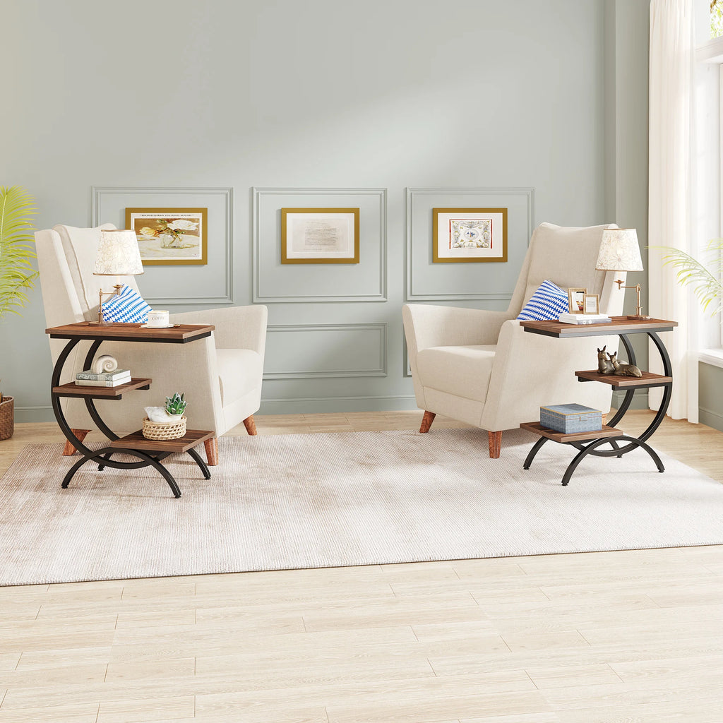 Tribesigns C Shaped Industrial Three Tier End Table With Storage