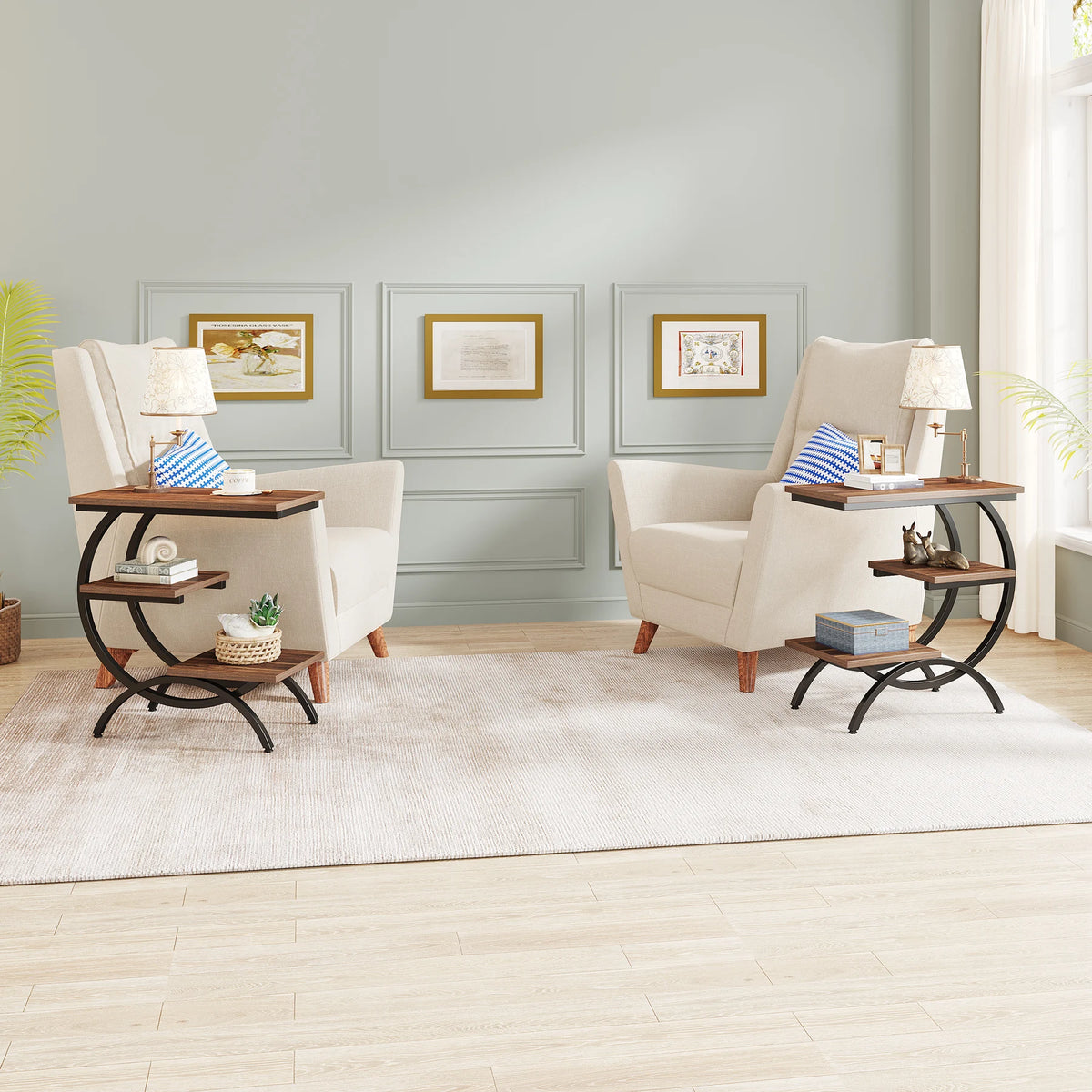 Tribesigns C Shaped Industrial Three Tier End Table With Storage