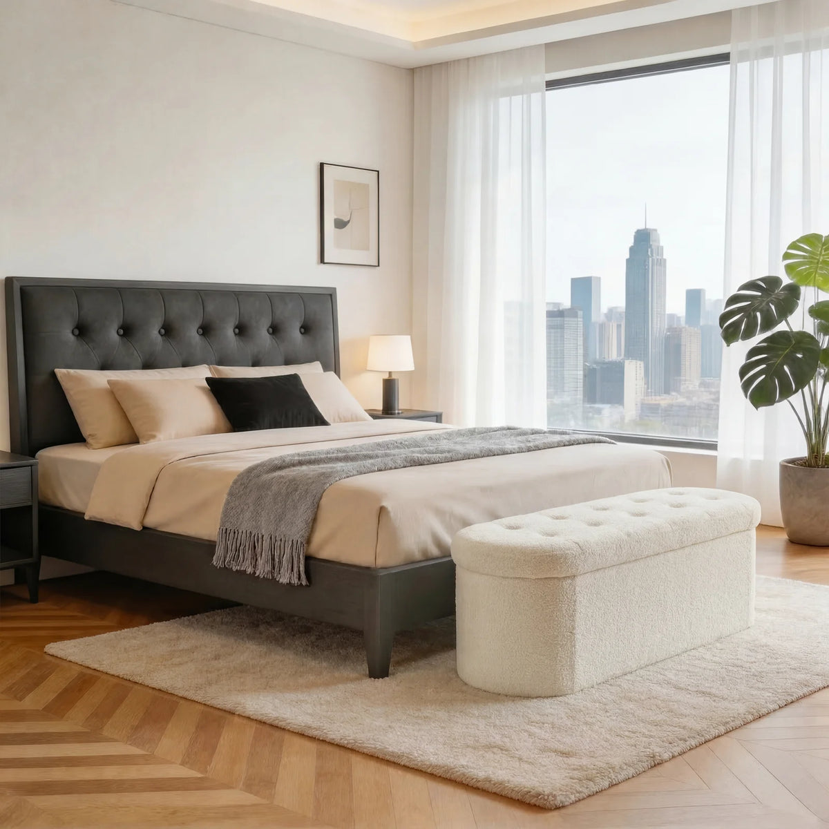 MCQ Faux Fur Ottoman Footrest Stool With Convenient Storage Chest