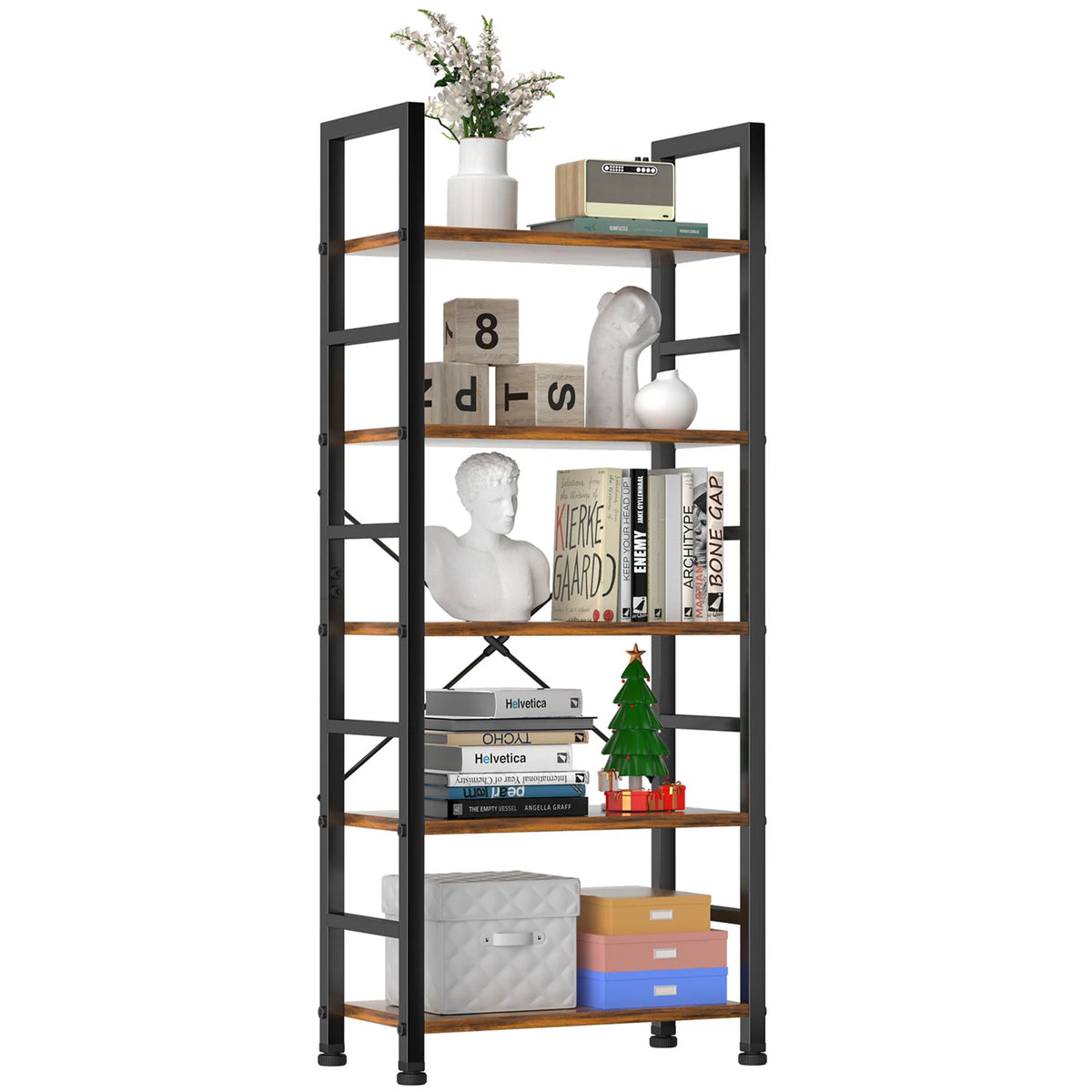 MCQ Wooden Five Tier Standing Bookshelf With Adjustable Feet