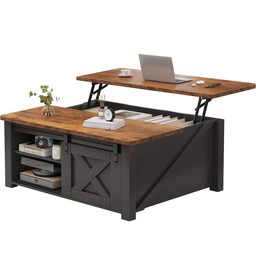 MCQ Lift Top Wooden Coffee Table With Adjustable Storage Shelf
