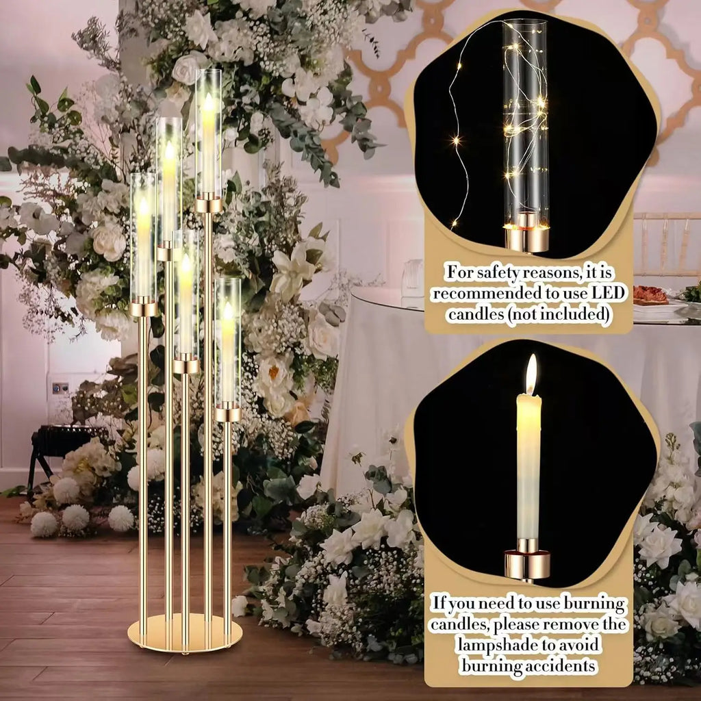 Metal Floor Candlestick Holders With LED Candles For Wedding Decor