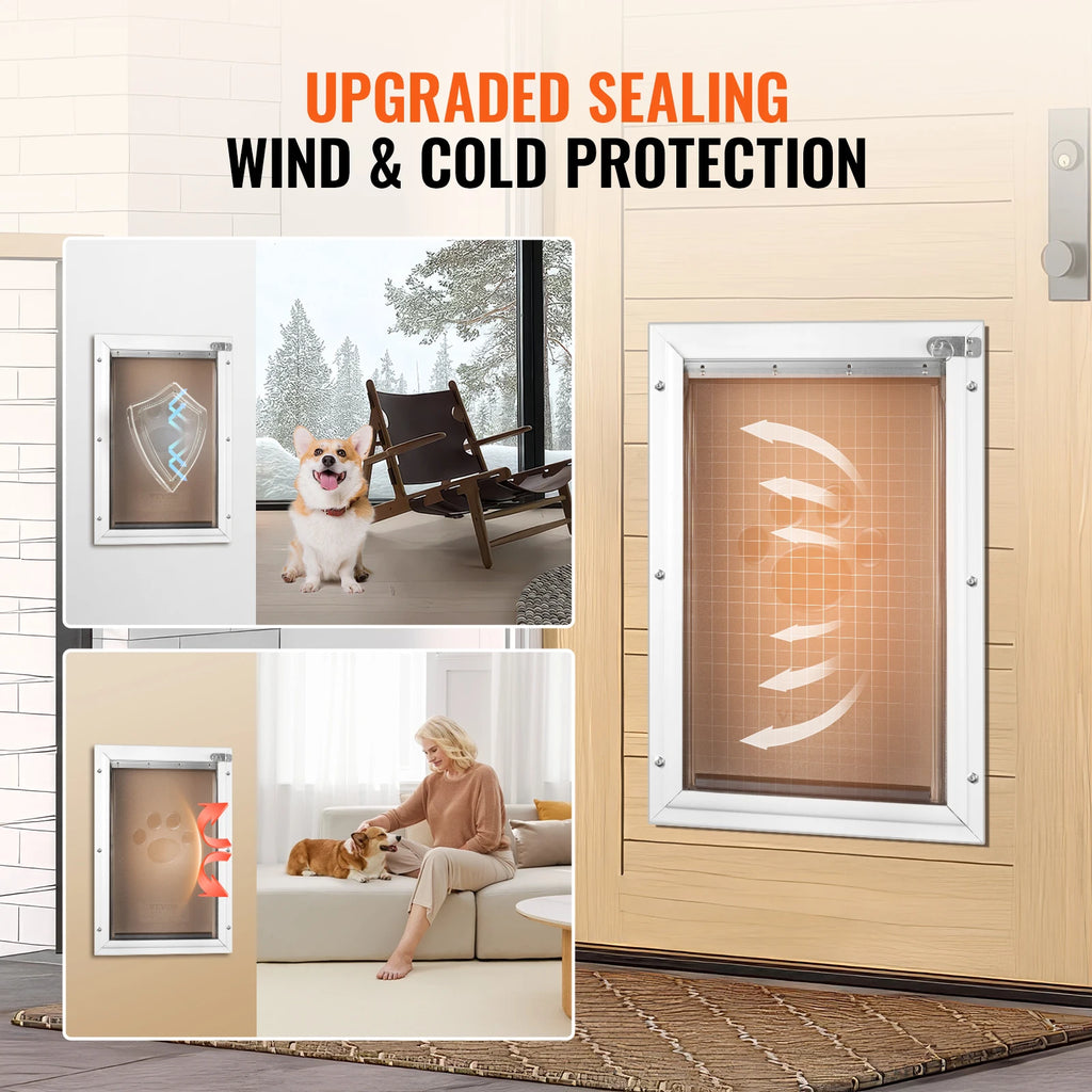 SucceBuy Pet Door Aluminum Frame with Lock and Flap System Weatherproof Doggy Door Easy to Install in Interior or Exterior Doors