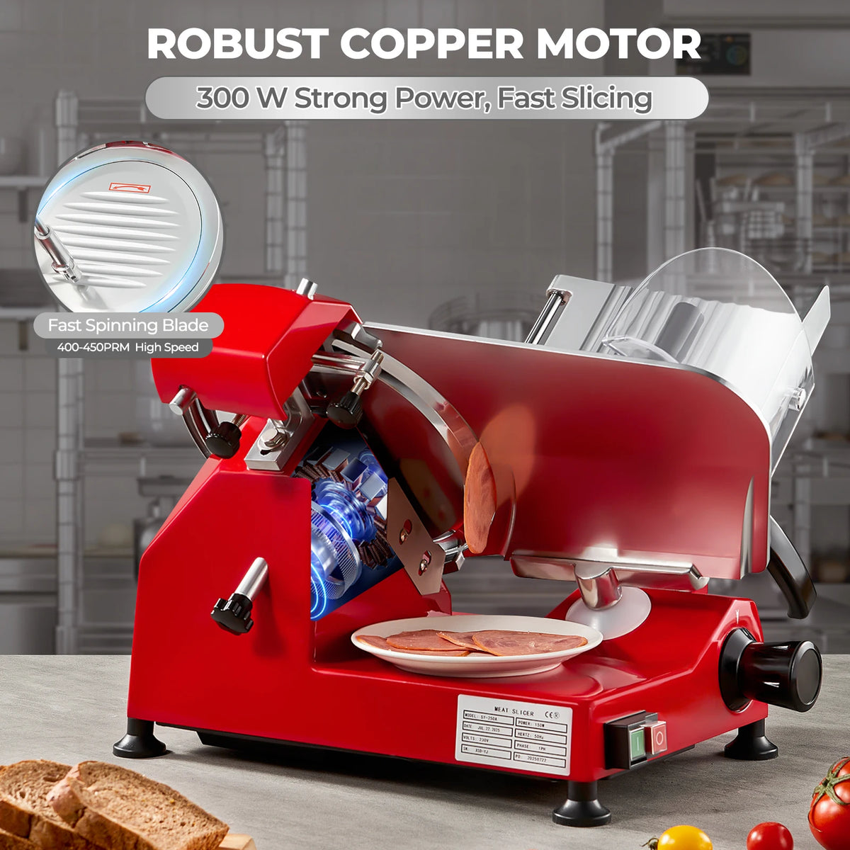 Commercial Electric Meat Slicer With Adjustable Deli Food Cutter