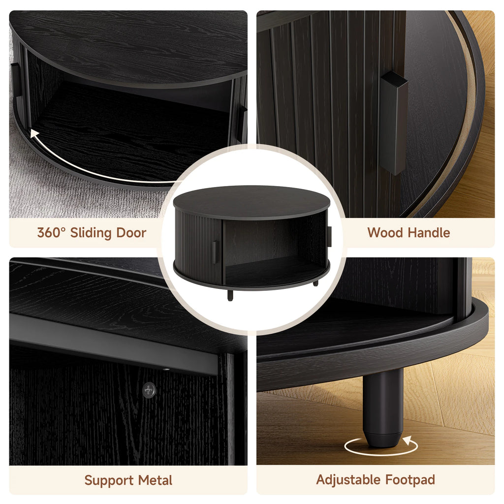 ONBRILL Round Coffee Table With Storage And Fluted Wood Design