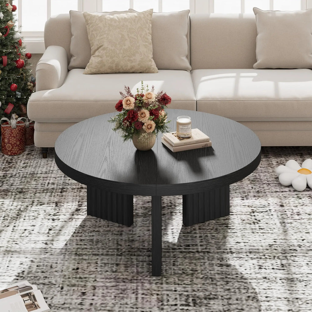HiMISS Modern Round Coffee Table With Fluted Leg Design