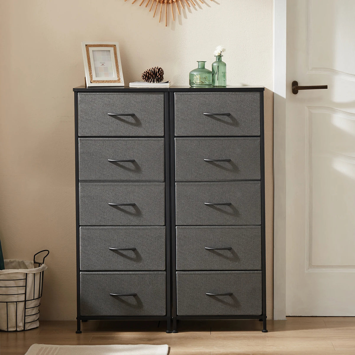 JHK Five Drawer Fabric Storage Cabinet for Living Room