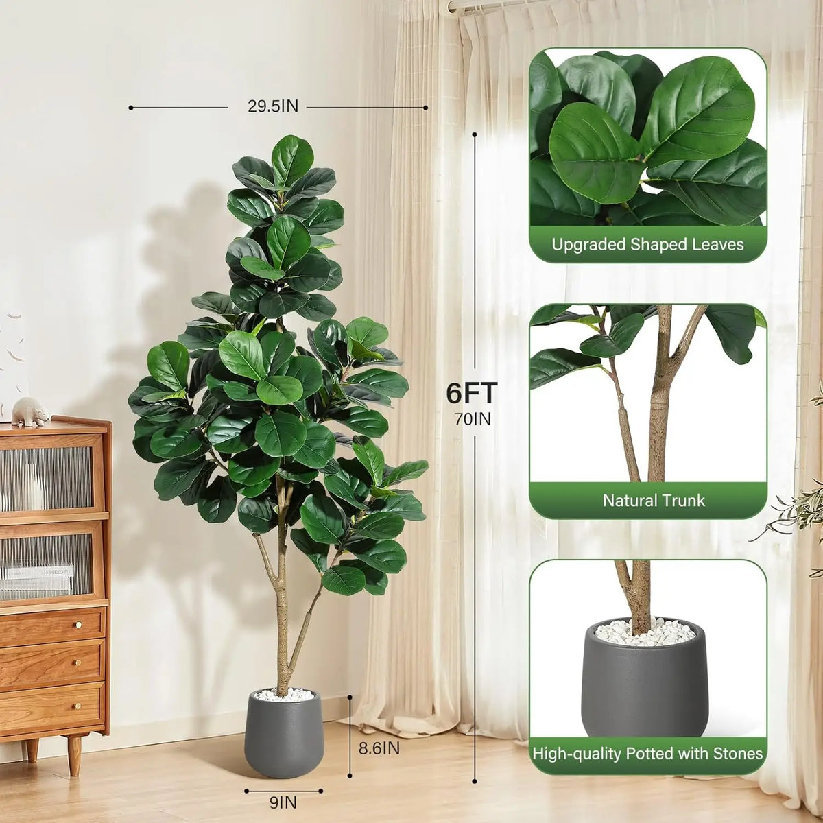 HiMISS Artificial Fiddle Leaf Fig Tree in Decorative Planter