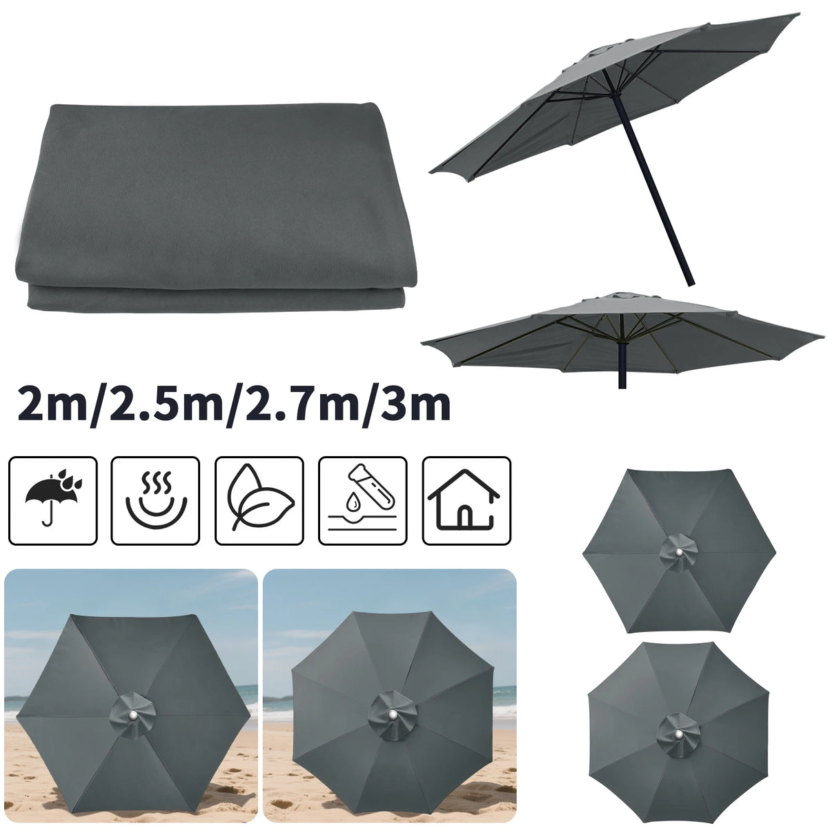 Waterproof Replacement Patio Umbrella Canopy Cover for Outdoor Garden