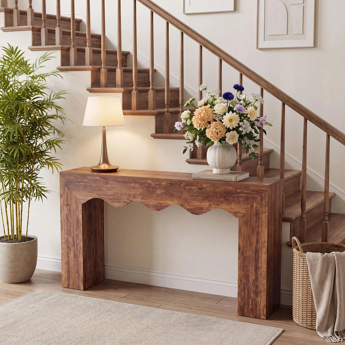 HiMISS Farmhouse Console Table With Wave Edge And Double Base