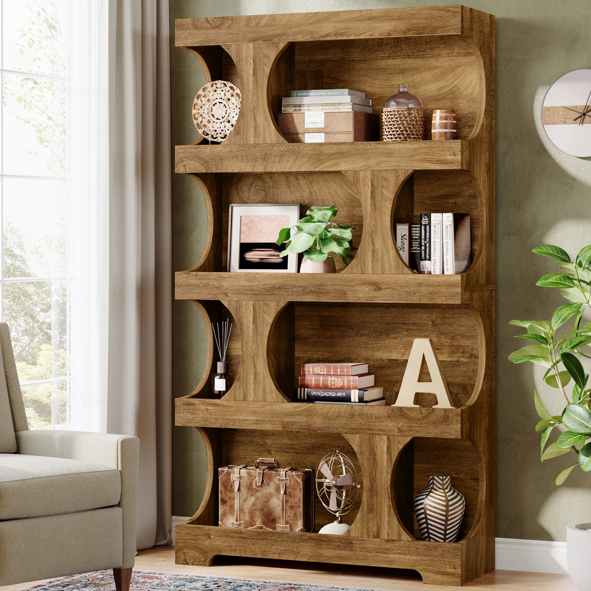 Tribesigns Four Tier S Shaped Bookcase With Decorative Display Shelves