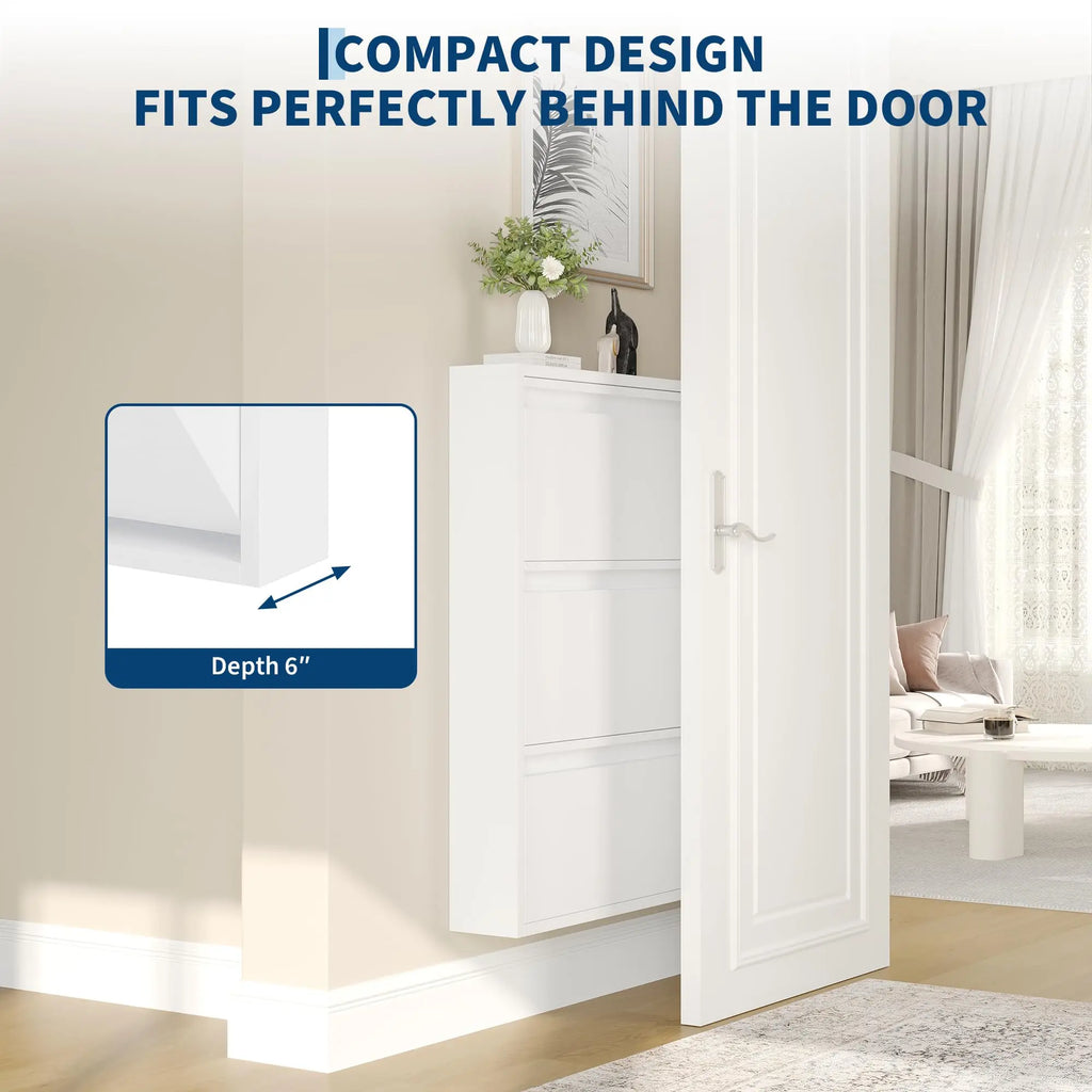 HiMISS Slim Metal Shoe Cabinet With Three Flip Drawers