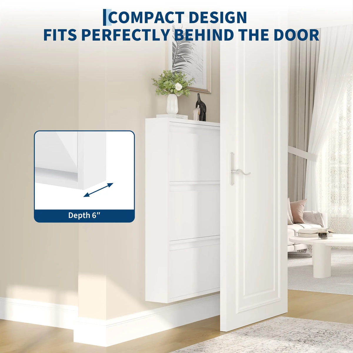 HiMISS Slim Metal Shoe Cabinet With Three Flip Drawers