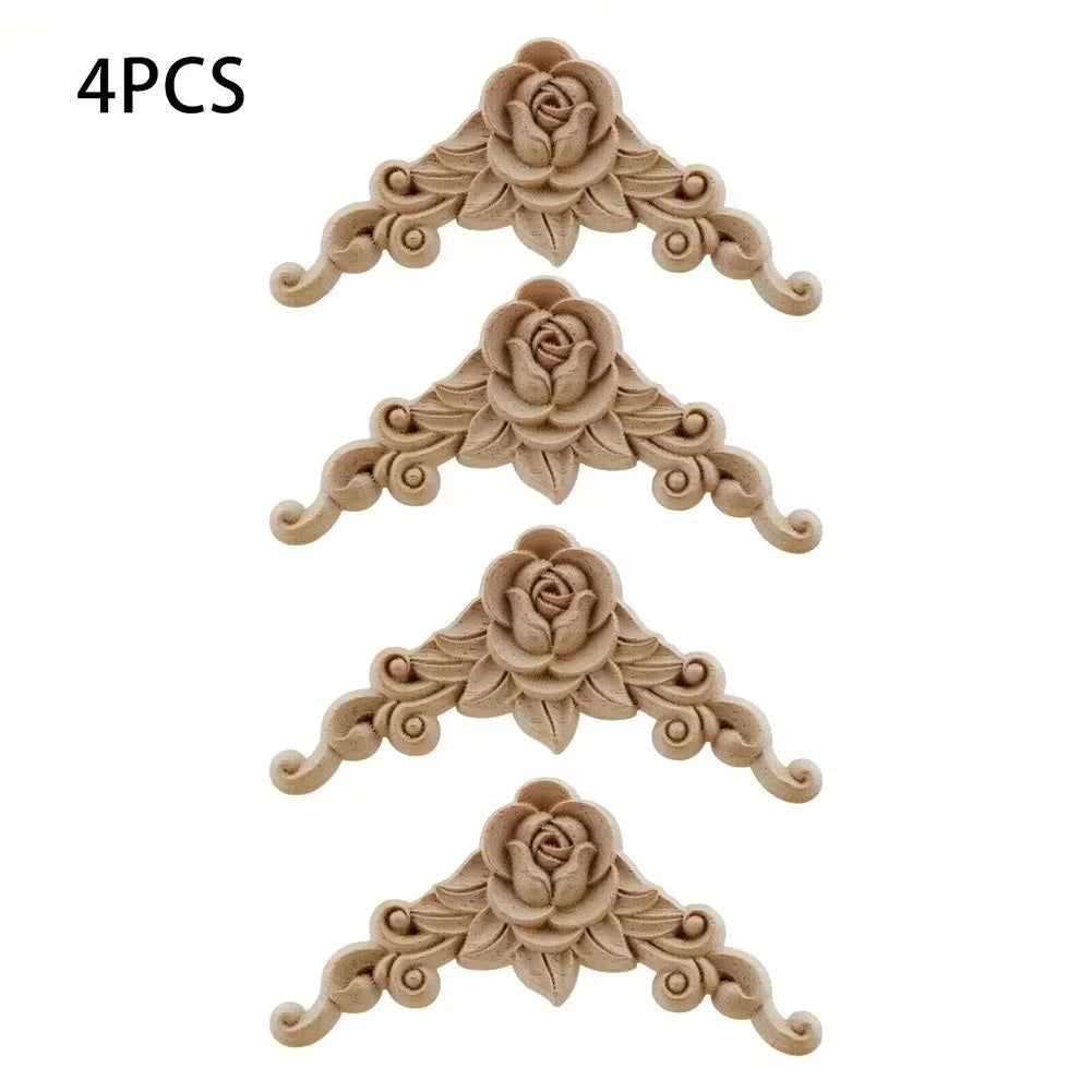 Floral Wooden Carved Corner Appliques for Door and Furniture Decor