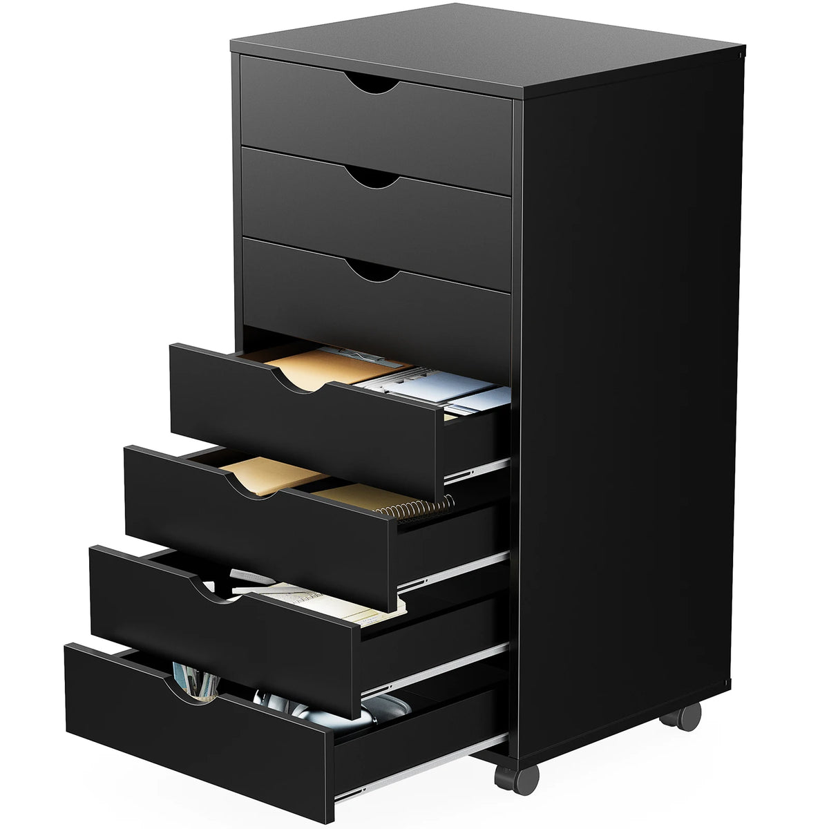 JHK Seven Drawer Wooden Storage Cabinet With Rolling Wheels