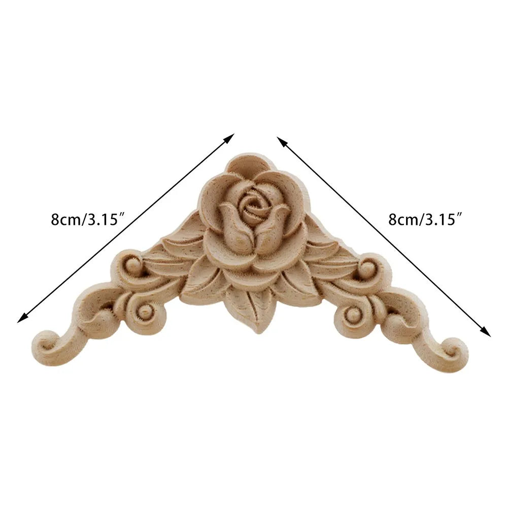 Floral Wooden Carved Corner Appliques for Door and Furniture Decor