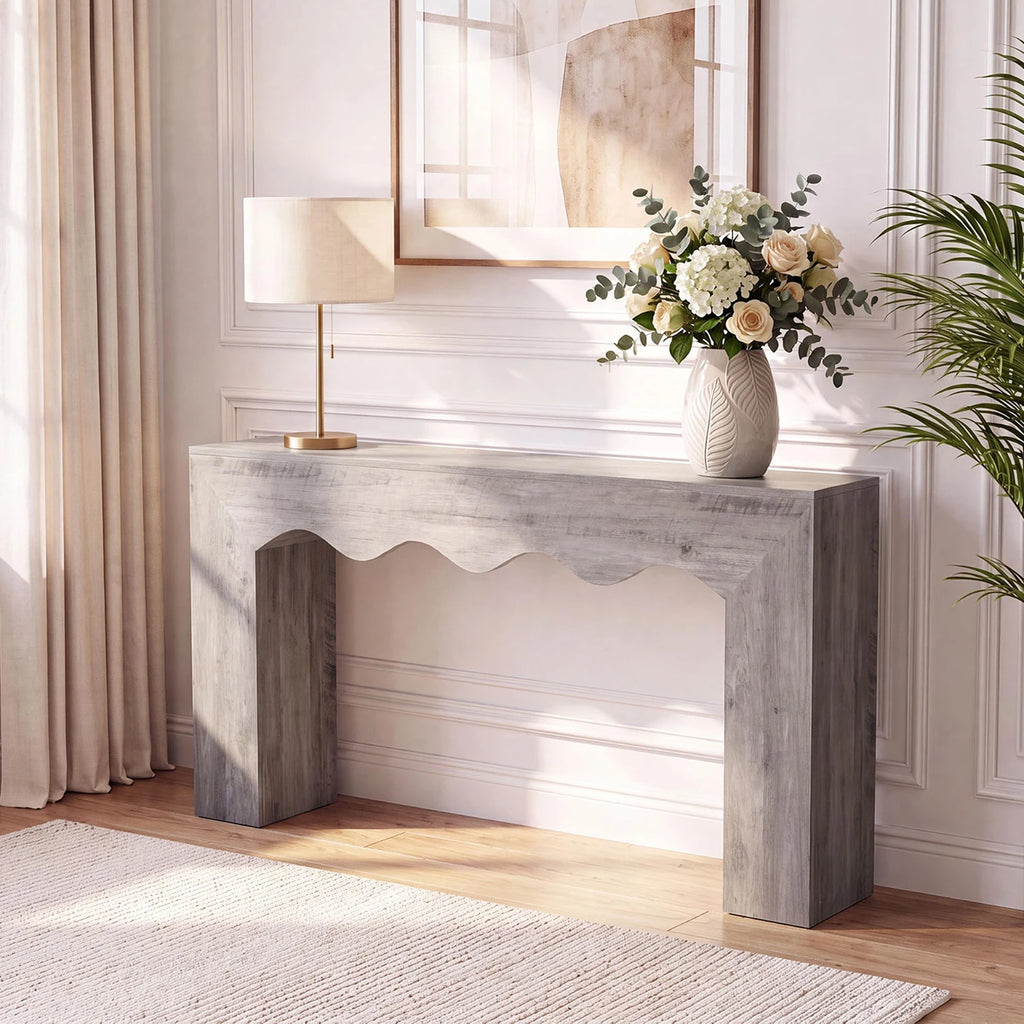 HiMISS Farmhouse Console Table With Wave Edge And Double Base