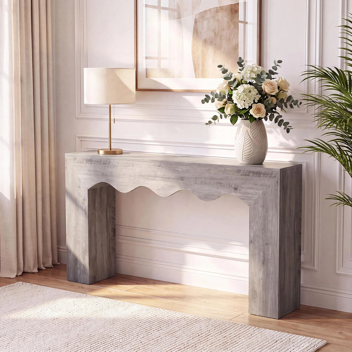HiMISS Farmhouse Console Table With Wave Edge And Double Base
