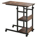 HOMCOM Industrial C-Shaped Rolling Sofa Side Table With Storage Shelves