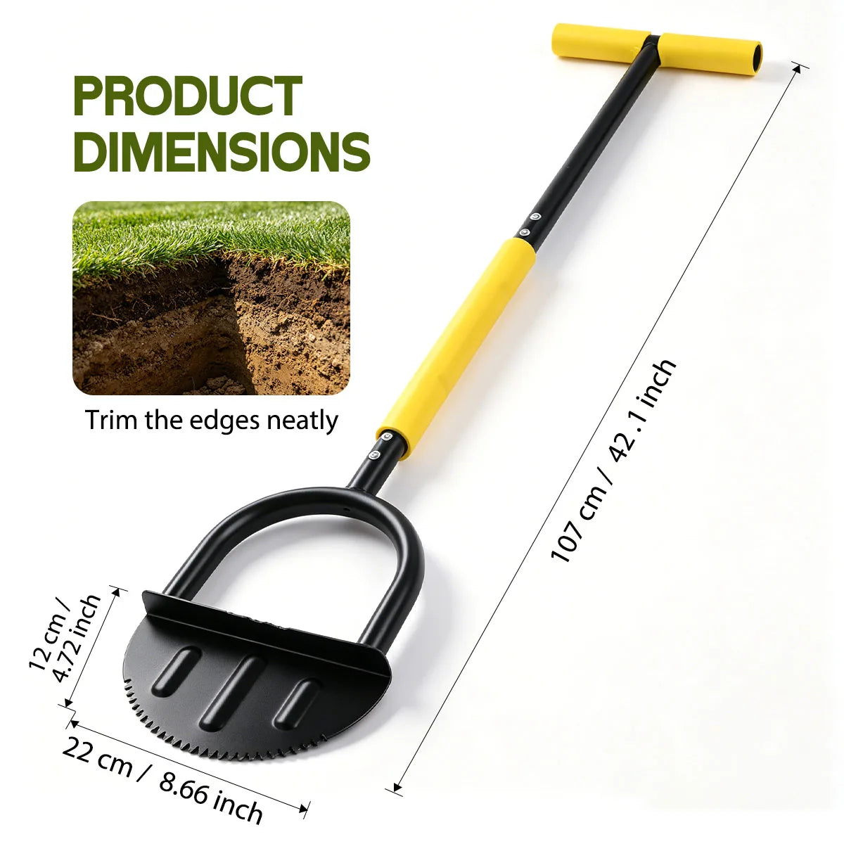 Heavy Duty Serrated Half Moon Lawn Edger With Ergonomic Handle
