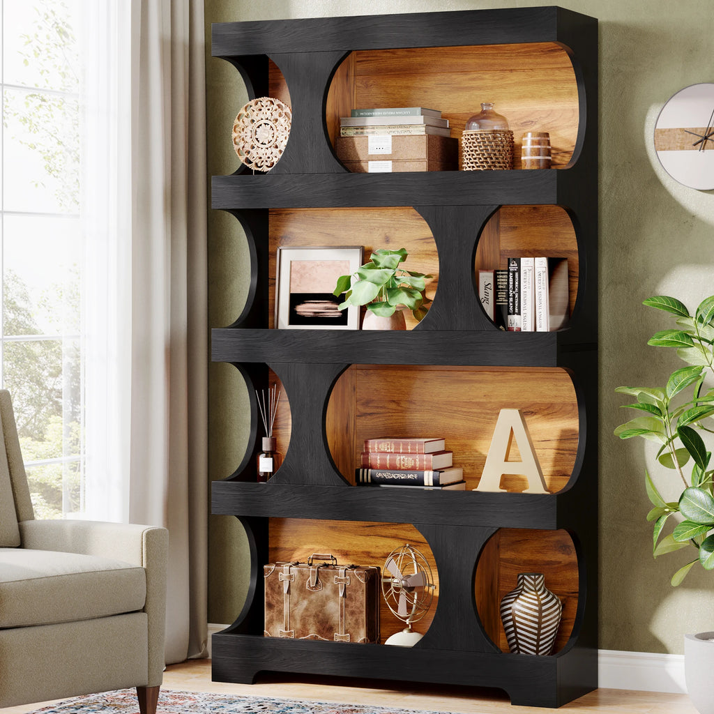 Tribesigns Four Tier S Shaped Bookcase With Decorative Display Shelves