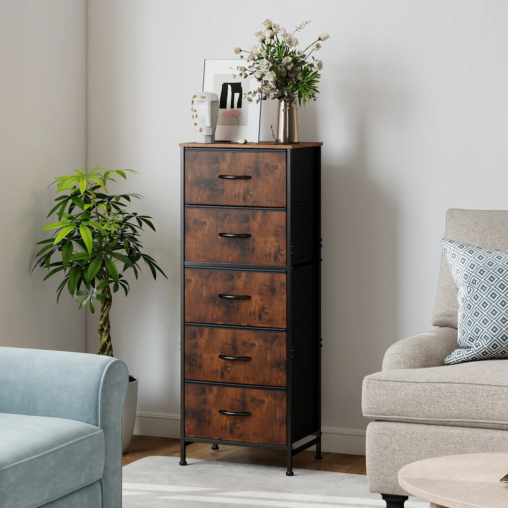 JHK Five Drawer Fabric Storage Cabinet for Living Room