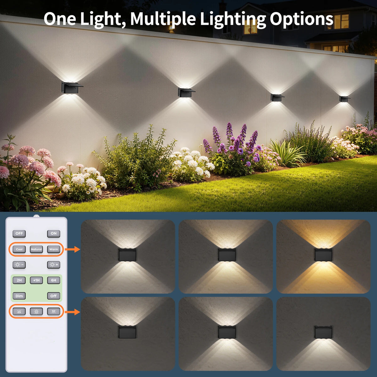 Intelamp Solar Wall Lights With Remote, Three Color Modes, Waterproof