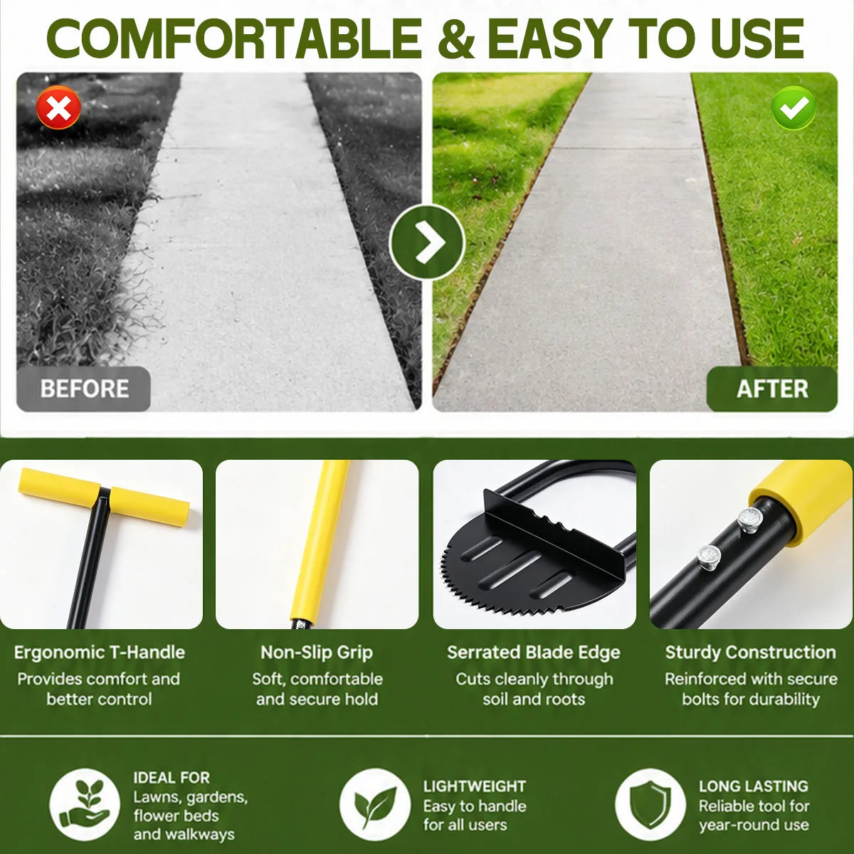 Heavy Duty Serrated Half Moon Lawn Edger With Ergonomic Handle