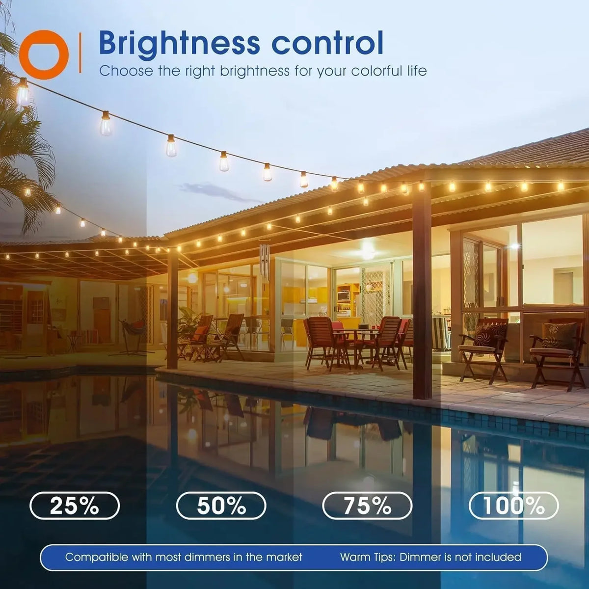 MIMIRGB Waterproof Dimmable Outdoor String Lights With Shatterproof Bulbs