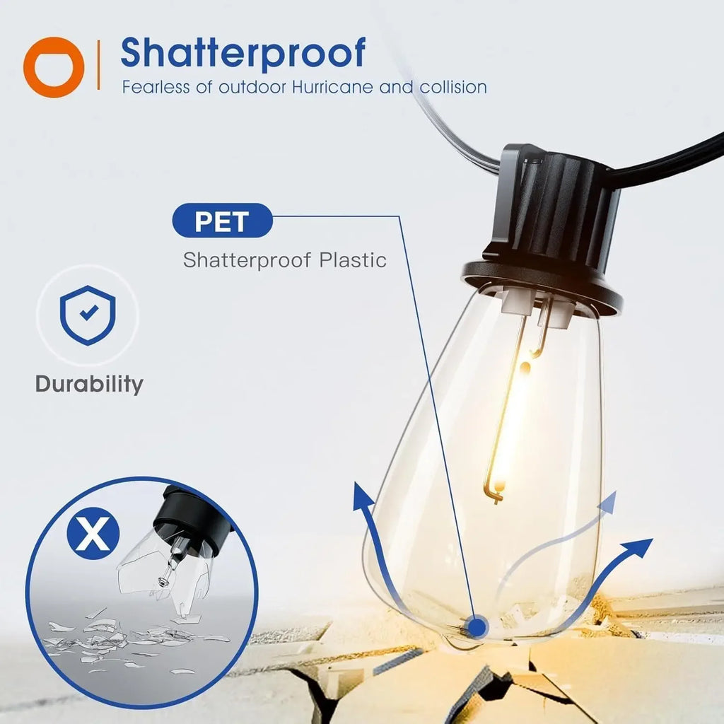 MIMIRGB Waterproof Dimmable Outdoor String Lights With Shatterproof Bulbs