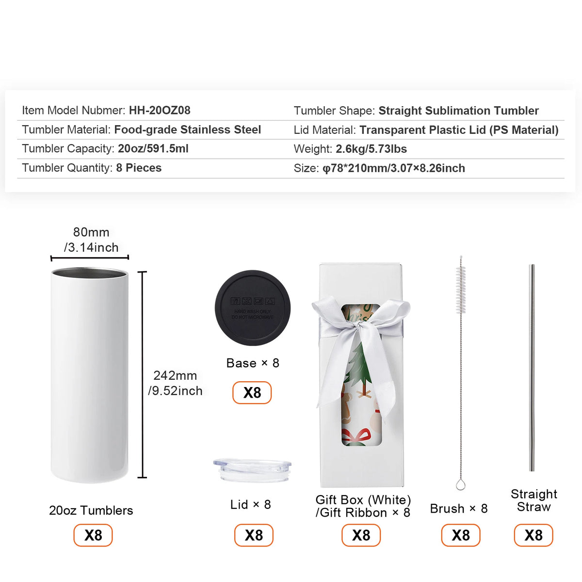 SucceBuy Stainless Steel Sublimation Tumblers With Clear Lids