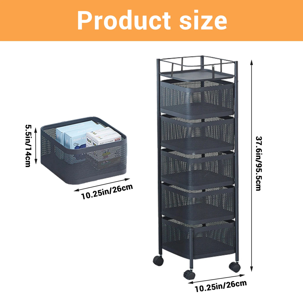 HobbyLane Five Tier Rotating Vegetable Storage Rack With Wheels