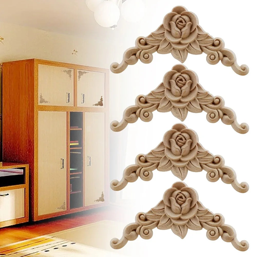 Floral Wooden Carved Corner Appliques for Door and Furniture Decor