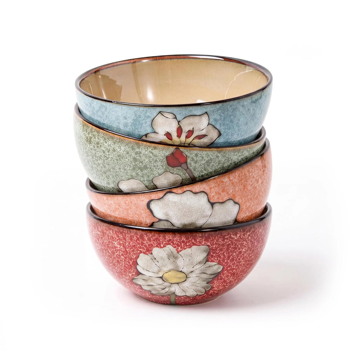 Hand Painted Floral Ceramic Cereal Bowls Set With Classic Design