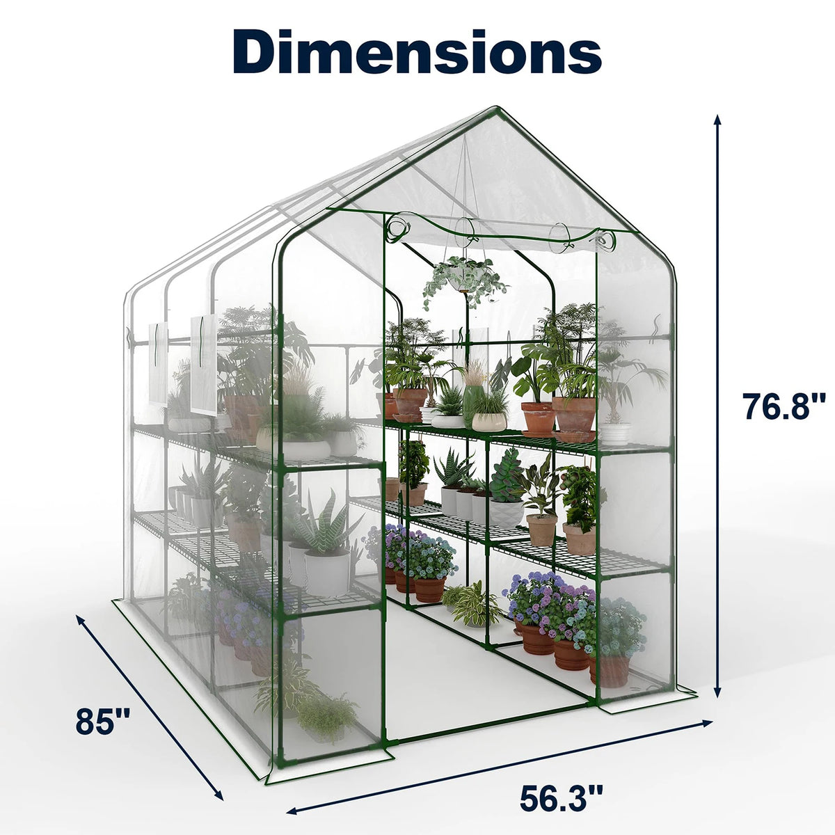 HiMISS Walk-In Greenhouse With PE Cover, Shelves And Zipper Door