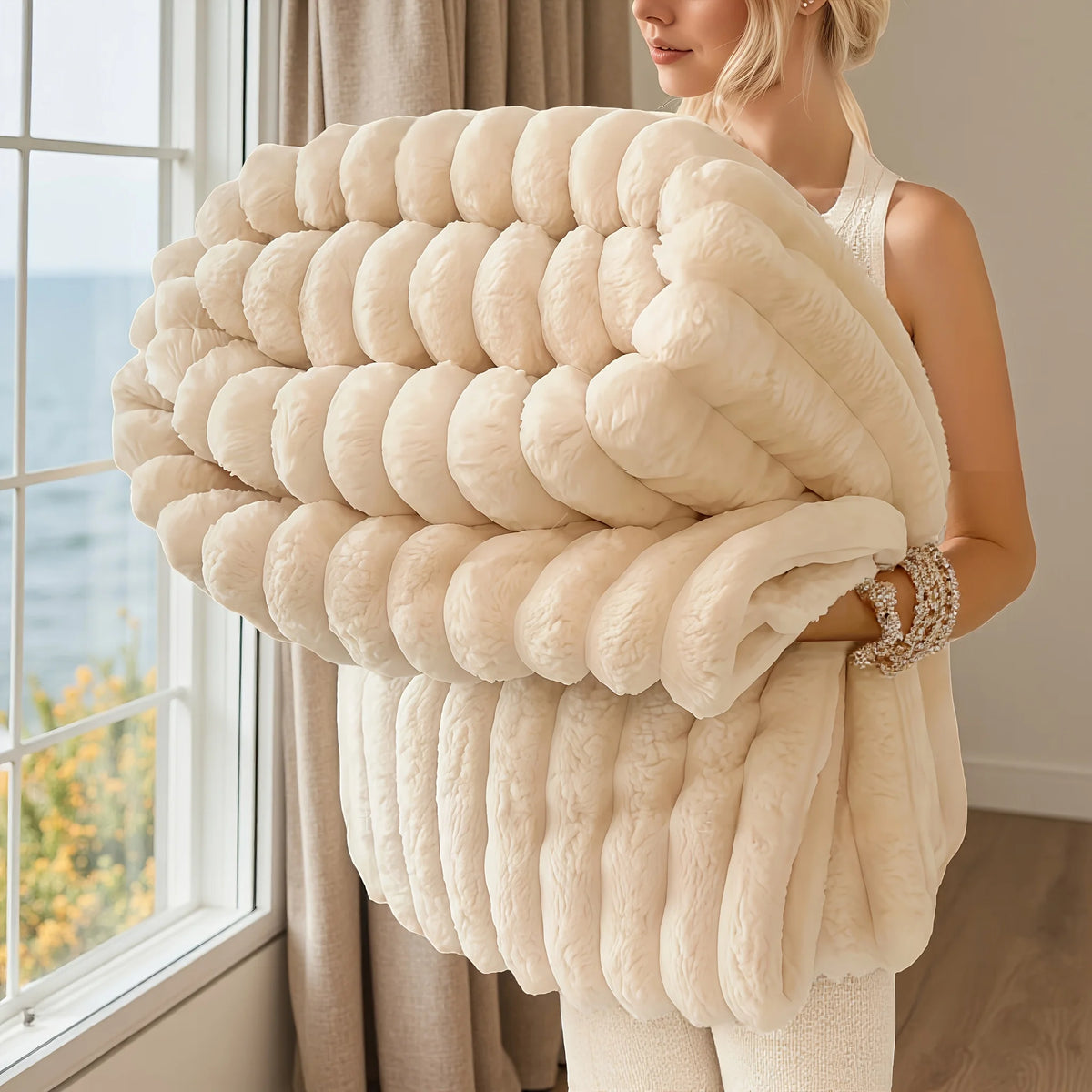 Luxurious Faux Rabbit Fur Blanket for Cozy Couch and Bed