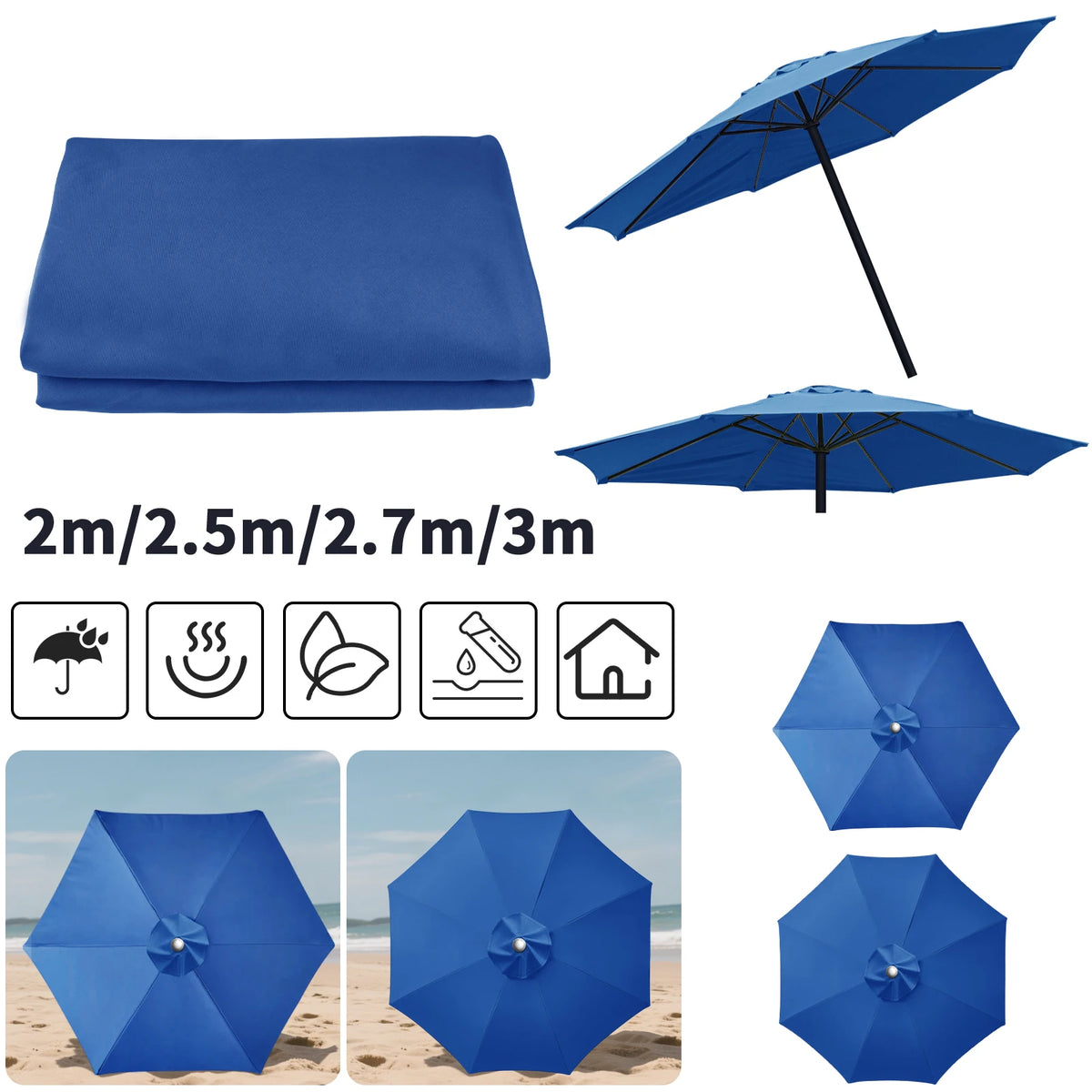 Waterproof Replacement Patio Umbrella Canopy Cover for Outdoor Garden