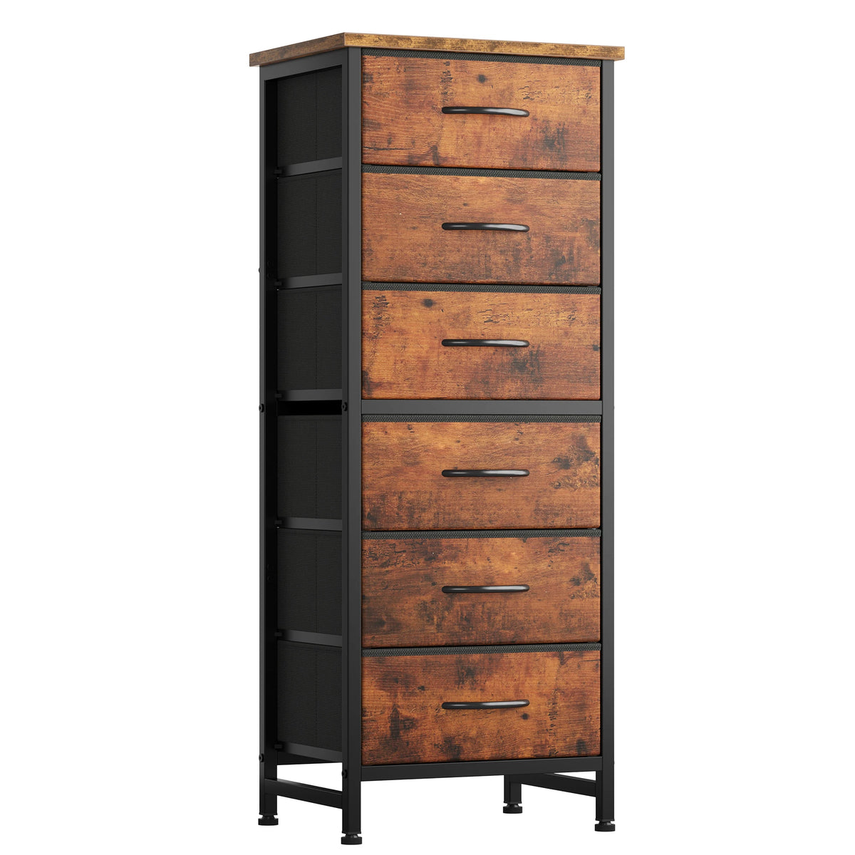 JHK Six Drawer Fabric Dresser With Metal Frame Wood Top