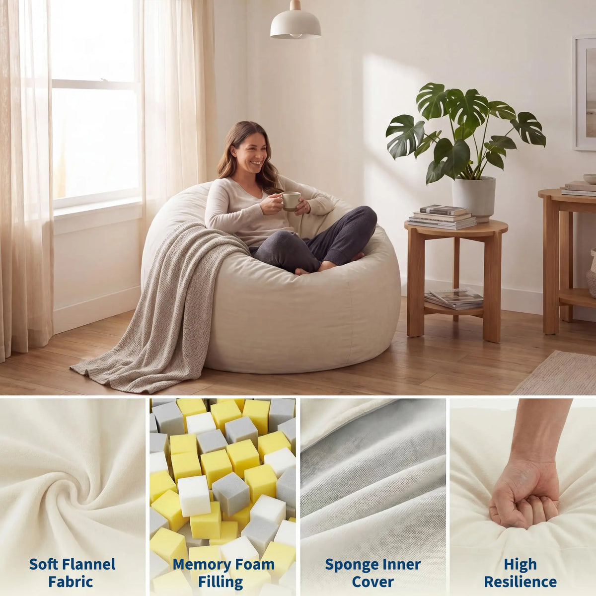 HiMISS Convertible Memory Foam Bean Bag Chair And Bed