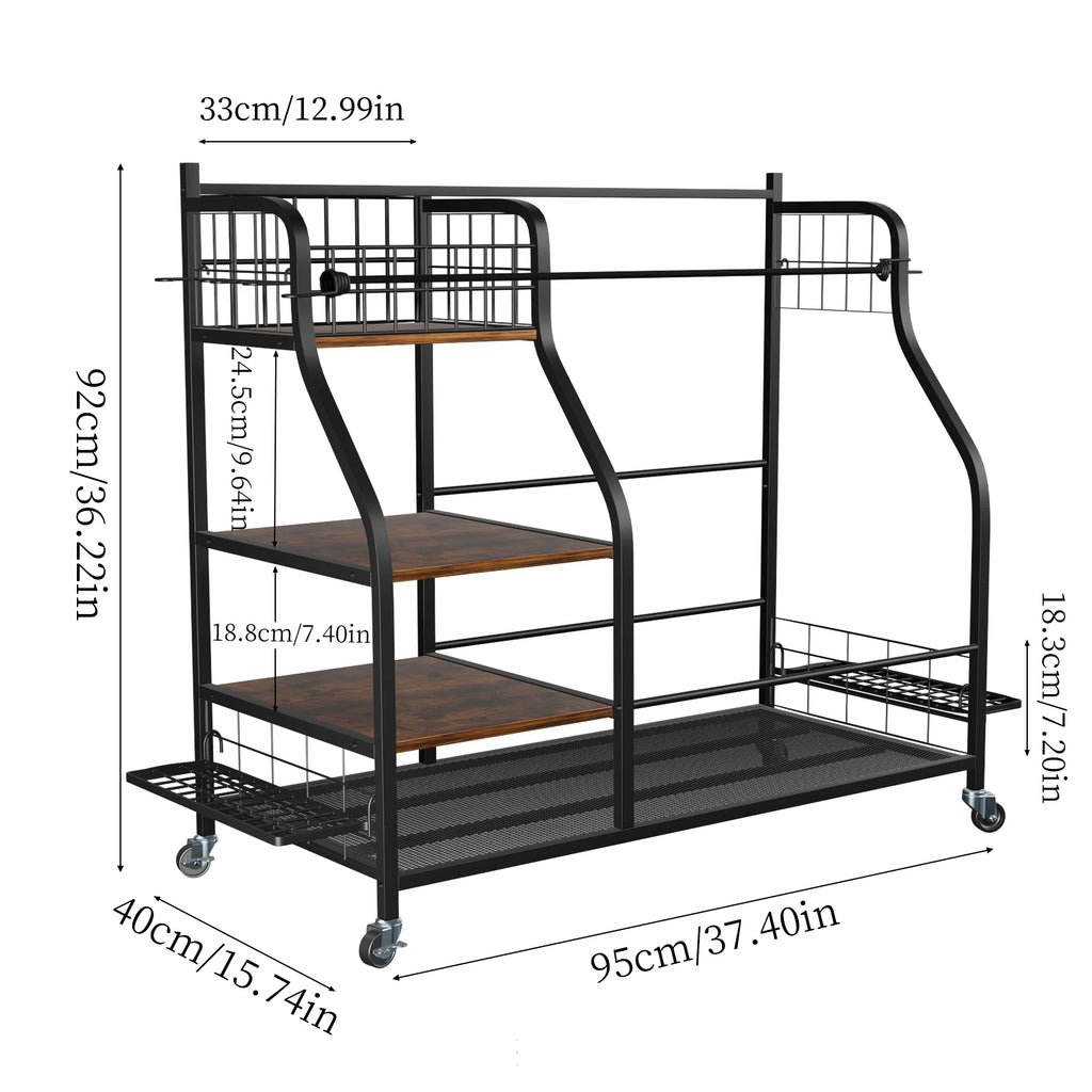 Rolling Golf Bag Storage Rack With Wheels And Three Tiers